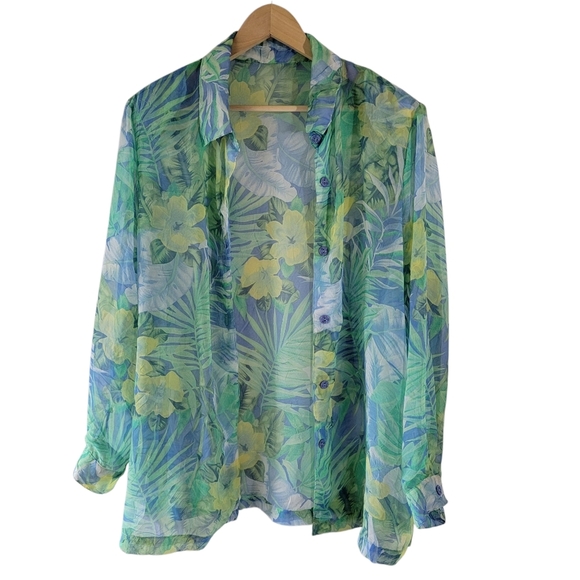 Jessica London Dress + Blouse Twinnie Set 22 Green Hawaiian Tropical Linen Blend - Picture 3 of 13